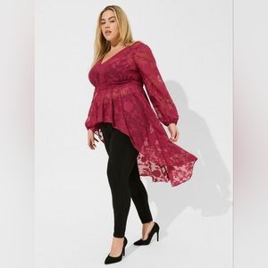 Torrid Chiffon Clip Floral Hi-Low Top